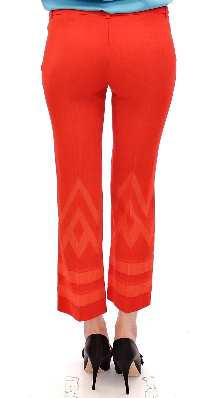 Red Pants Cropped 3/4 Short Nude Capri Pants-Versace Collection-LabelTerrace.com