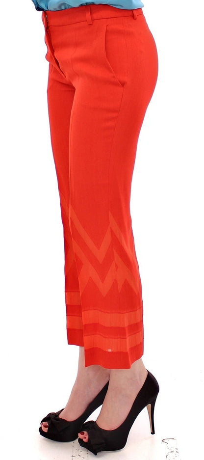 Red Pants Cropped 3/4 Short Nude Capri Pants-Versace Collection-LabelTerrace.com