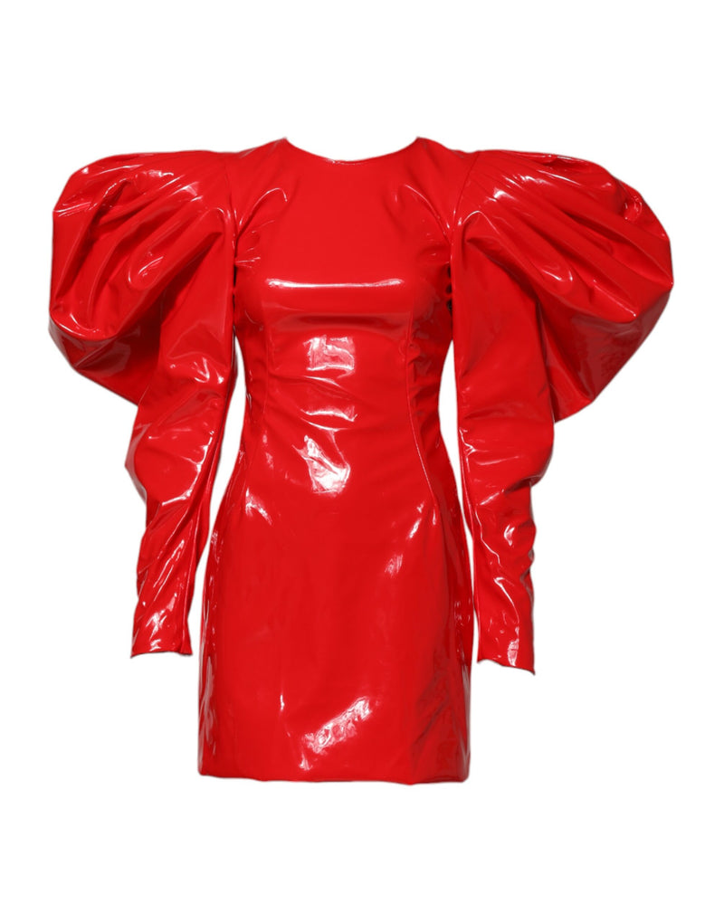 Red Patent Leather Puff Sleeves Mini Dress-Dolce & Gabbana-LabelTerrace.com