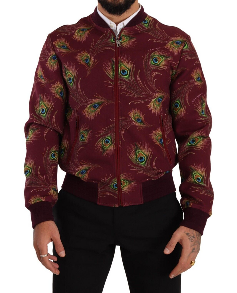Red Peacock Polyester Stretch Full Zip Jacket-Dolce & Gabbana-LabelTerrace.com