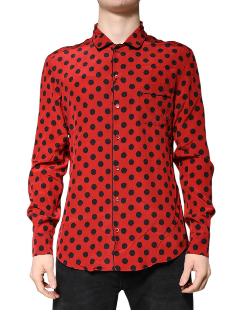 Red Polka Dot Silk Long Sleeve Shirt-Dolce & Gabbana-LabelTerrace.com