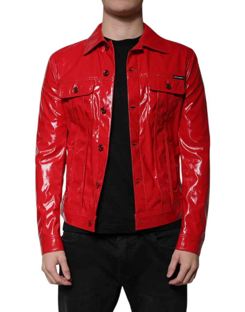 Red Polyester Button Down Collared Jacket-Dolce & Gabbana-LabelTerrace.com