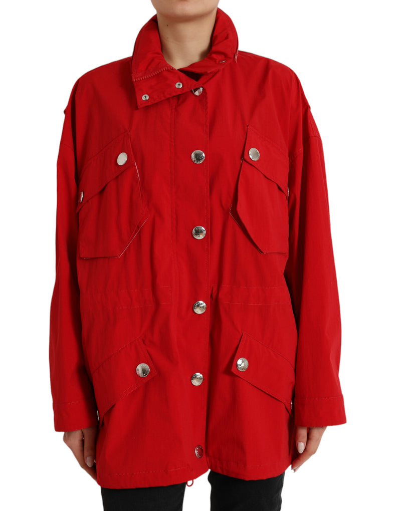 Red Polyester Hooded Button Rain Coat Jacket-Dolce & Gabbana-LabelTerrace.com