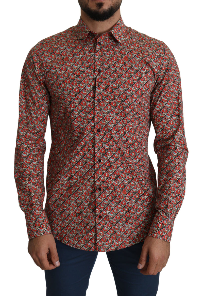 Red Printed Knight Formal Dress MARTINI Shirt-Dolce & Gabbana-LabelTerrace.com