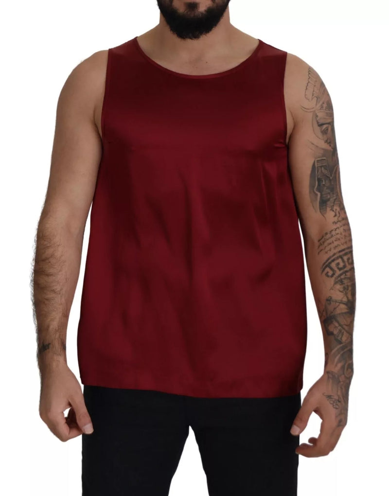 Red Round Neck Sleeveless Silk T-shirt-Dolce & Gabbana-LabelTerrace.com