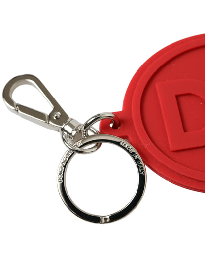 Red Rubber DG Logo Silver Brass Metal Keyring Keychain-Dolce & Gabbana-LabelTerrace.com