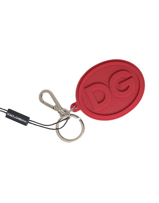 Red Rubber DG Logo Silver Brass Metal Keyring Keychain-Dolce & Gabbana-LabelTerrace.com