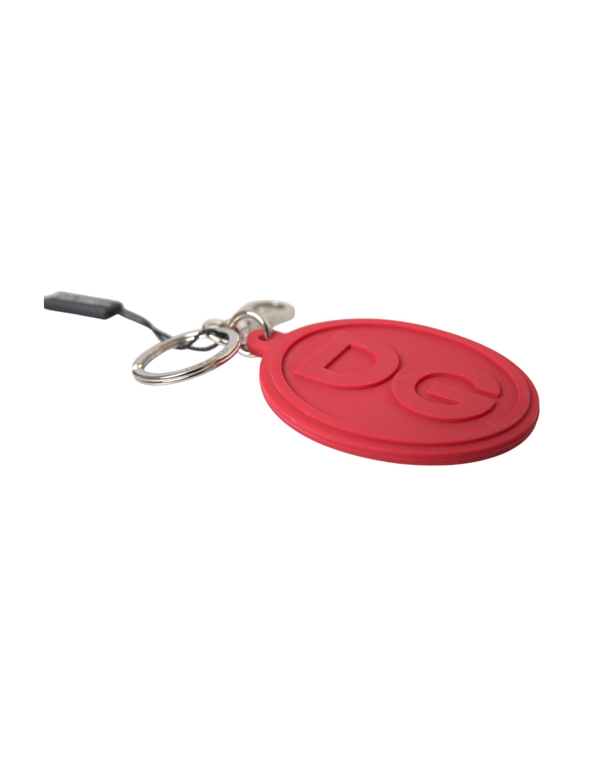 Red Rubber DG Logo Silver Brass Metal Keyring Keychain-Dolce & Gabbana-LabelTerrace.com