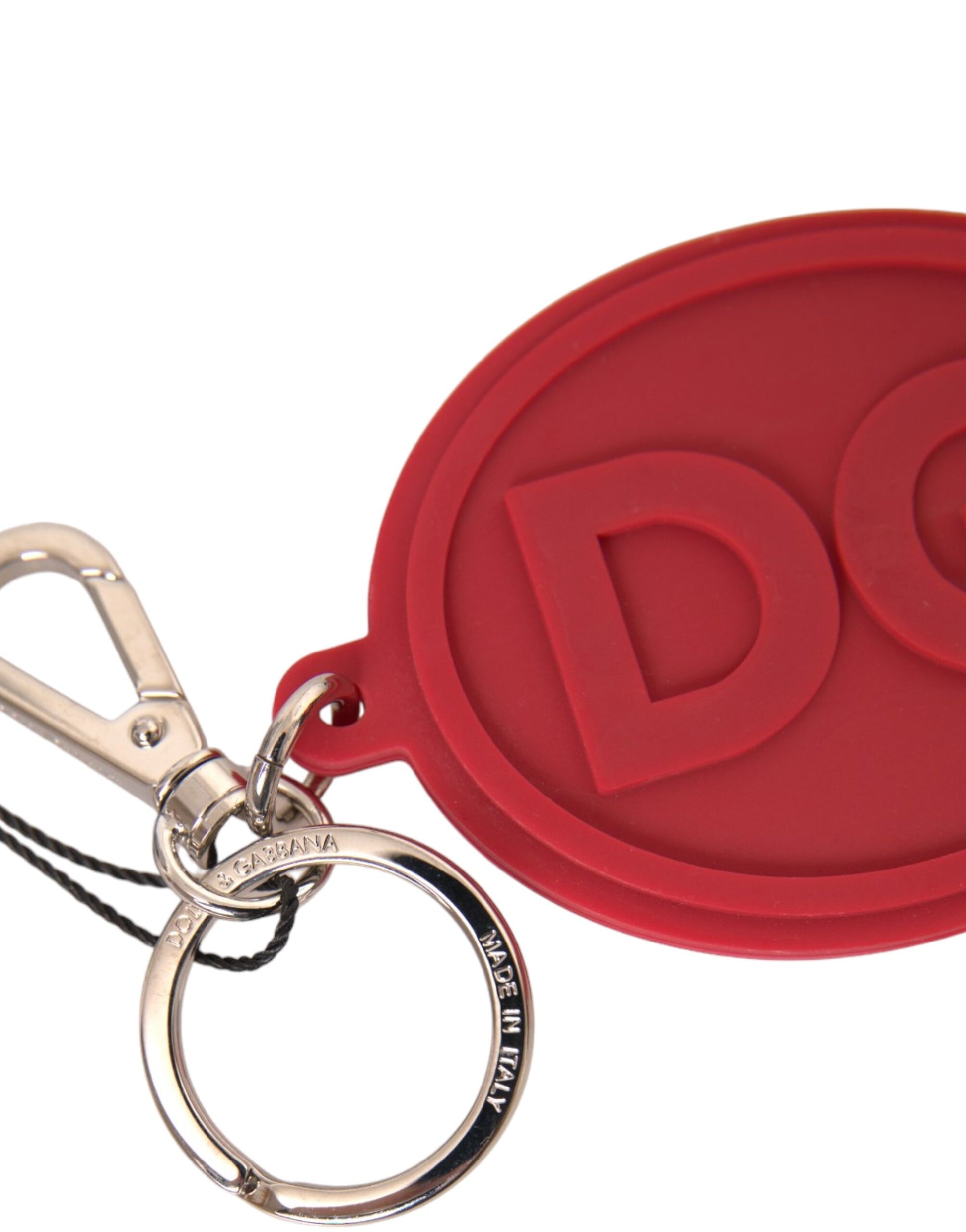 Red Rubber DG Logo Silver Brass Metal Keyring Keychain-Dolce & Gabbana-LabelTerrace.com