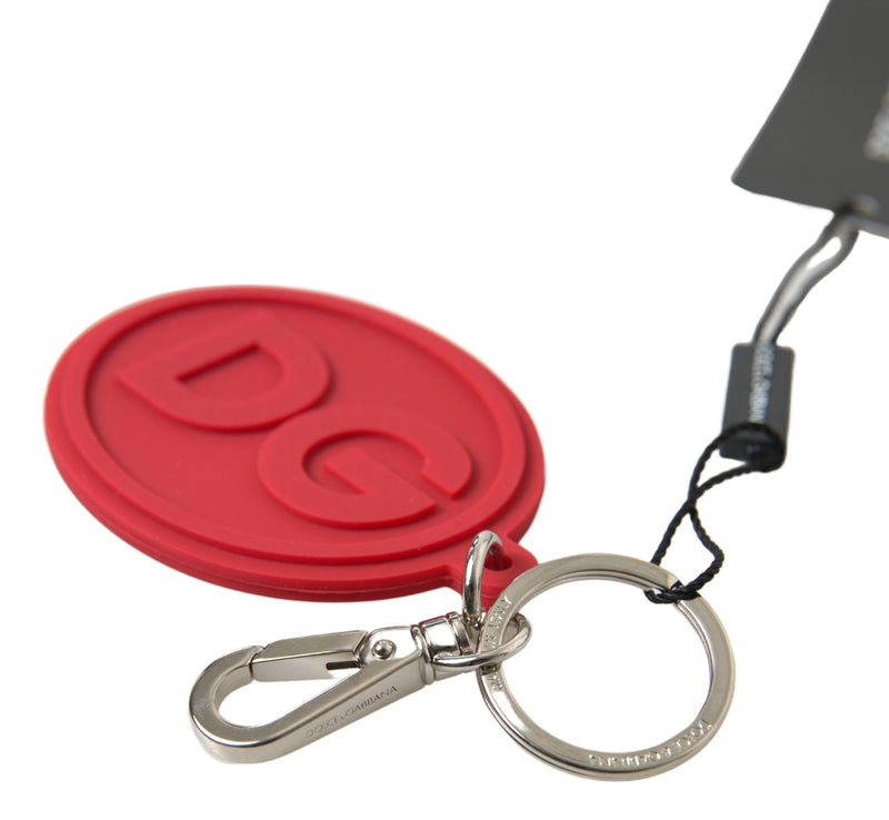 Red Rubber DG Logo Silver Brass Metal Keyring Keychain-Dolce & Gabbana-LabelTerrace.com