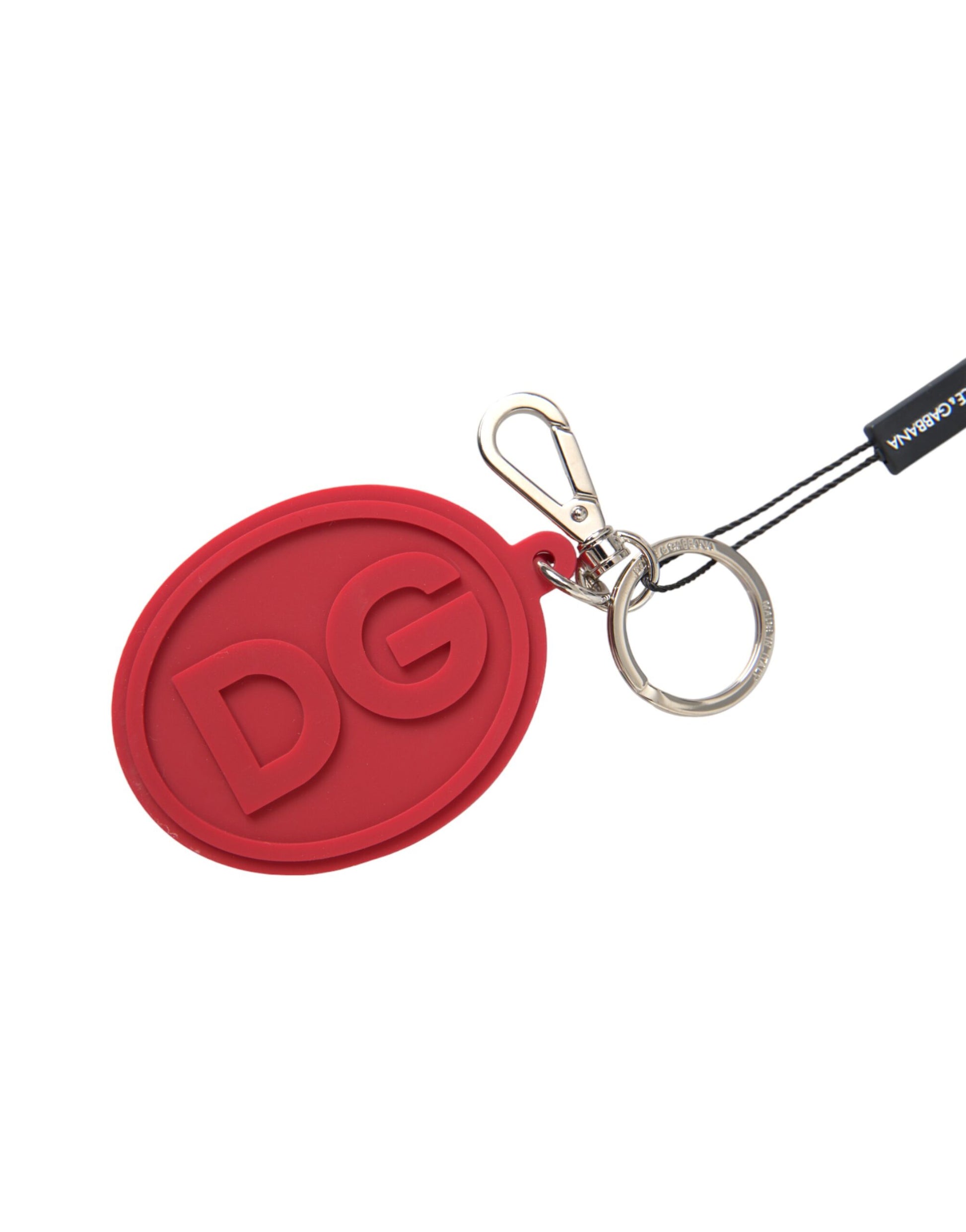 Red Rubber DG Logo Silver Brass Metal Keyring Keychain-Dolce & Gabbana-LabelTerrace.com