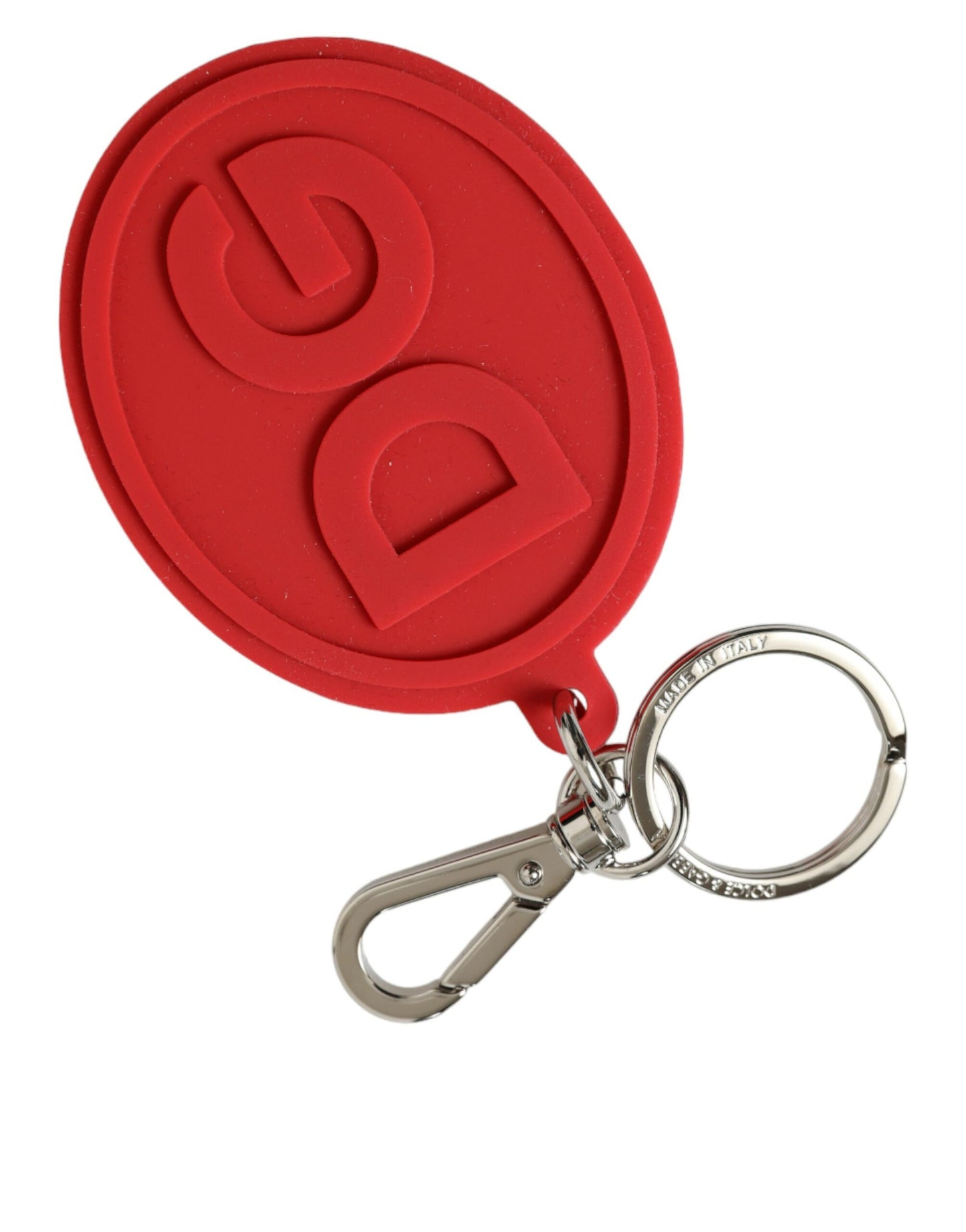 Red Rubber DG Logo Silver Brass Metal Keyring Keychain-Dolce & Gabbana-LabelTerrace.com