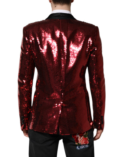 Red SICILIA Sequin Embellish Blazer Jacket-Dolce & Gabbana-LabelTerrace.com