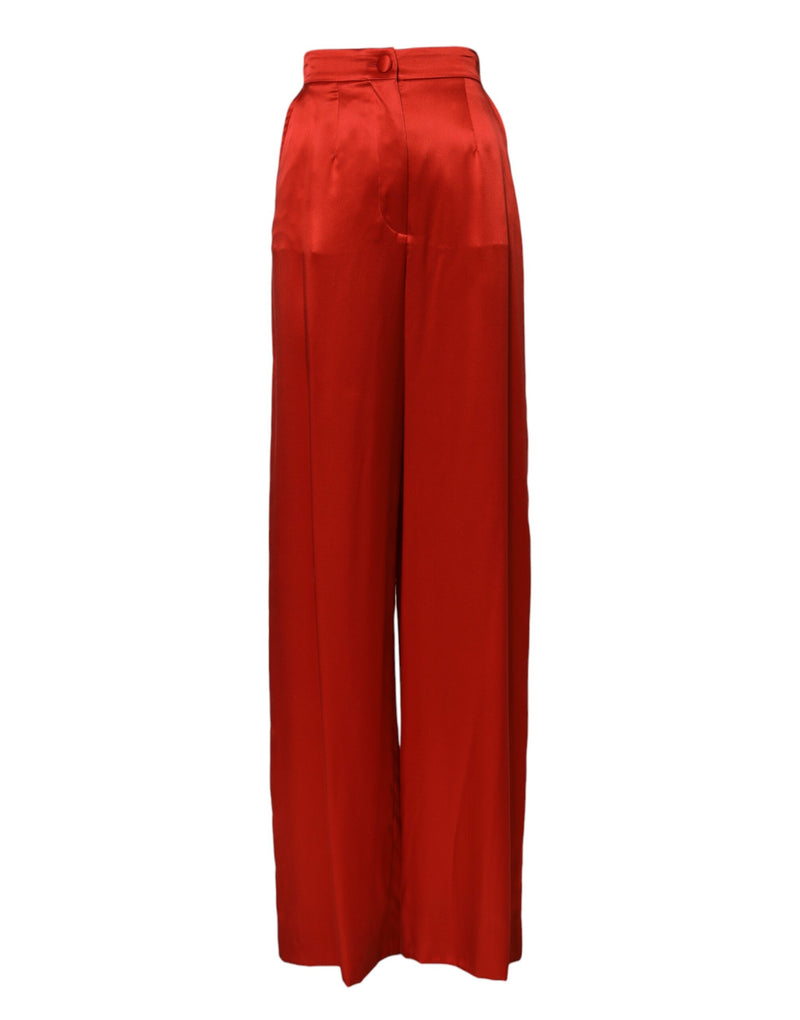 Red Satin High Waist Wide Leg Pants-Dolce & Gabbana-LabelTerrace.com