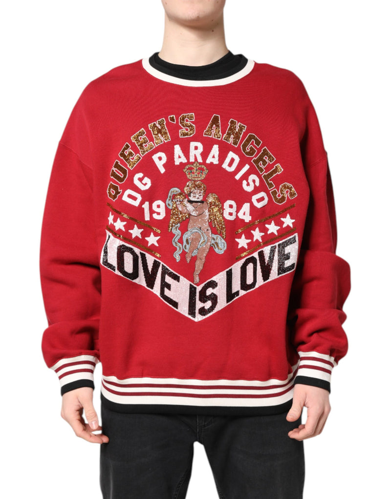 Red Sequin Knit Pullover Sweatshirt Sweater-Dolce & Gabbana-LabelTerrace.com