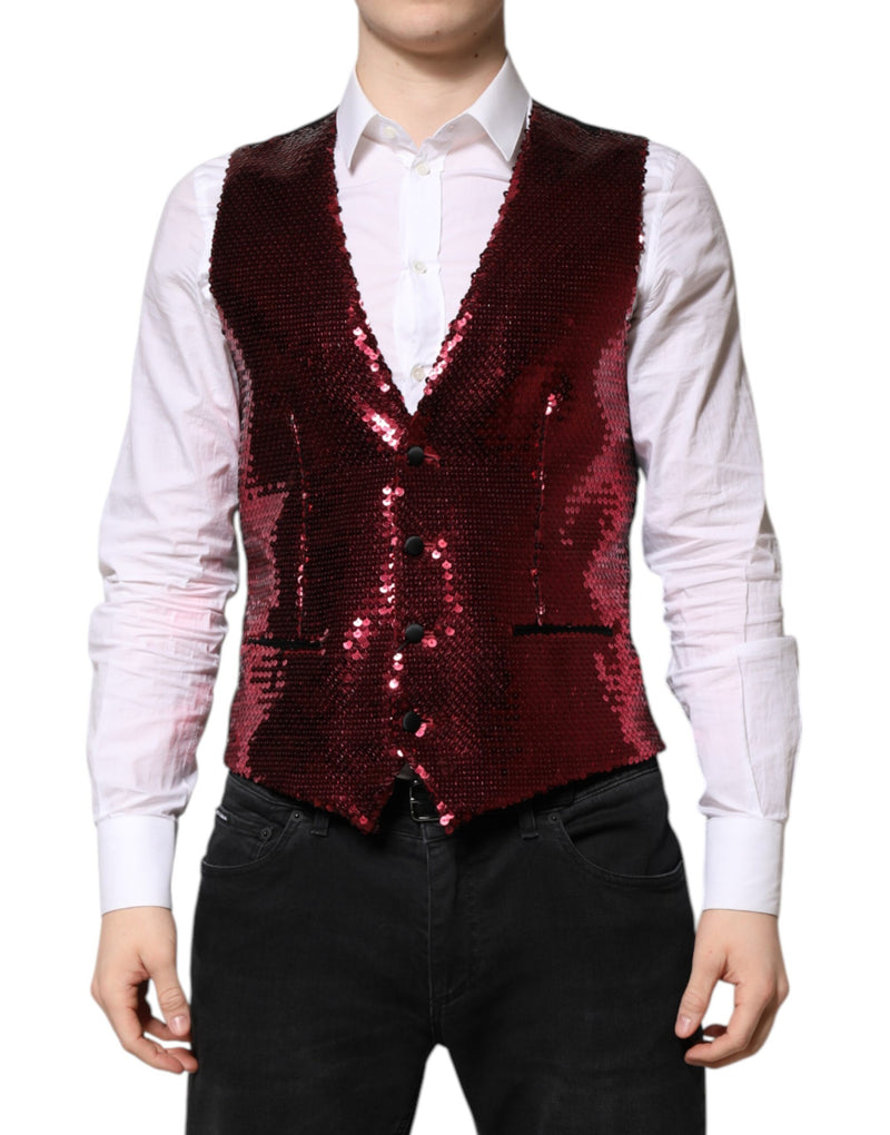 Red Sequined Dress Formal Men Waistcoat Vest-Dolce & Gabbana-LabelTerrace.com