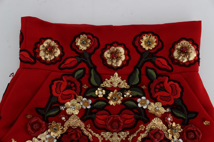 Red Silk Crystal Roses Shorts-Dolce & Gabbana-LabelTerrace.com