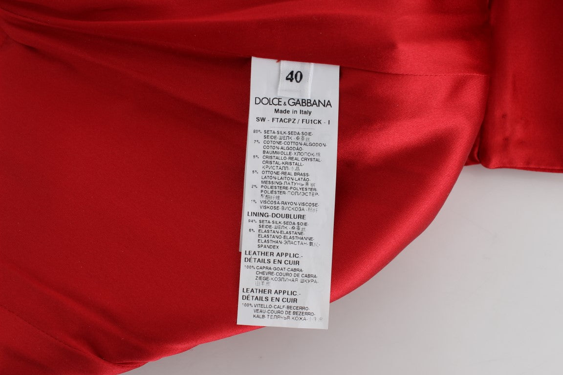 Red Silk Crystal Roses Shorts-Dolce & Gabbana-LabelTerrace.com