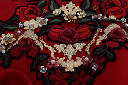 Red Silk Crystal Roses Shorts-Dolce & Gabbana-LabelTerrace.com