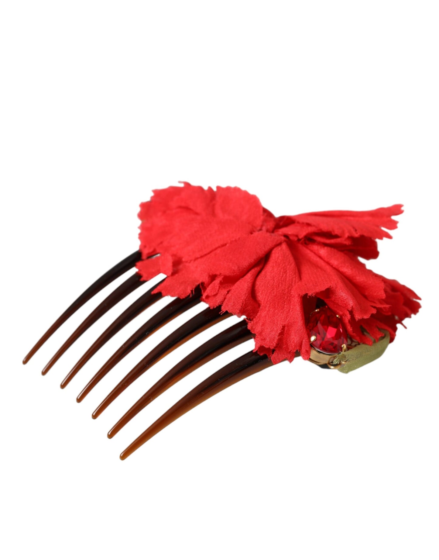 Red Silk Floral Gold Brass Women Hair Comb-Dolce & Gabbana-LabelTerrace.com