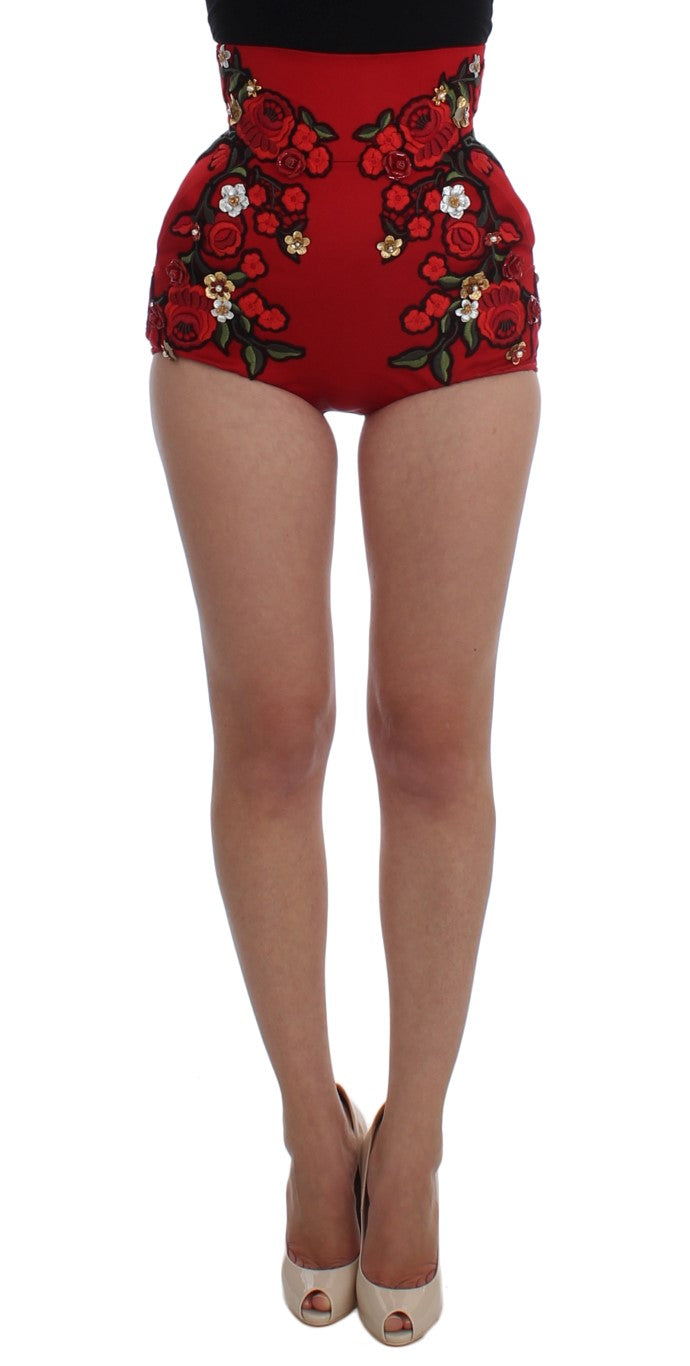 Red Silk Roses Sicily Shorts-Dolce & Gabbana-LabelTerrace.com