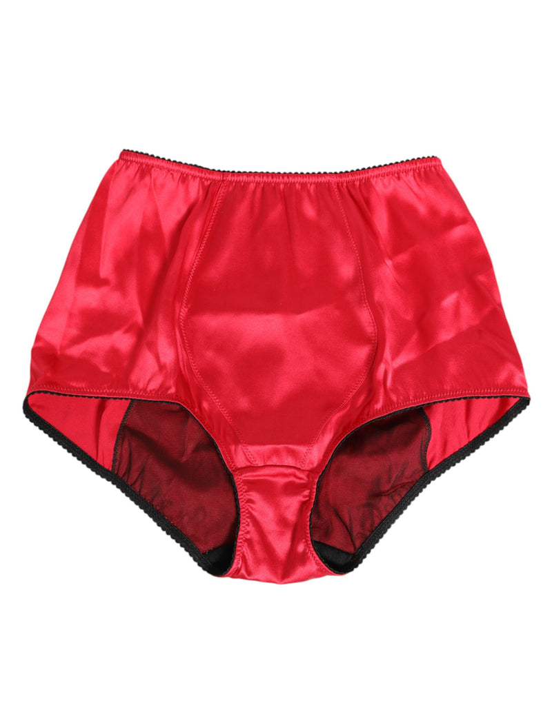 Red Silk Satin High-Waist Briefs Underwear-Dolce & Gabbana-LabelTerrace.com