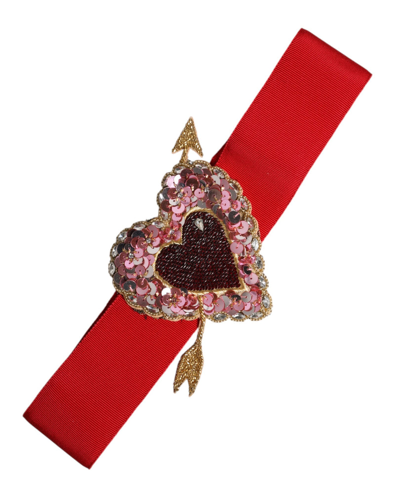 Red Stretch Wide Waist Heart Embellished Belt-Dolce & Gabbana-LabelTerrace.com
