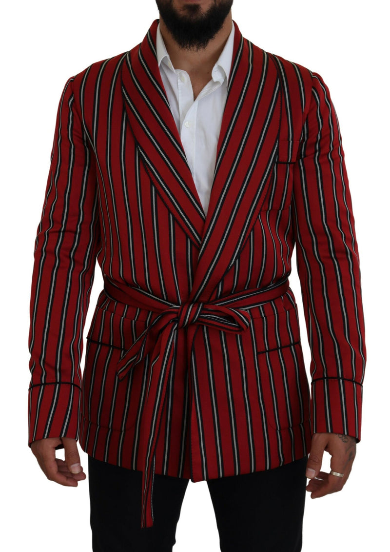Red Striped Martini Printed Lining Robe-Dolce & Gabbana-LabelTerrace.com