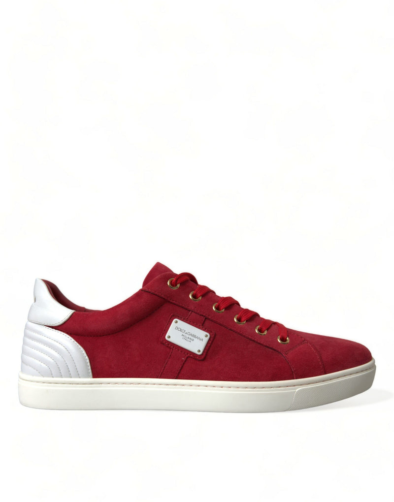 Red Suede Leather Men Low Top Sneakers Shoes-Dolce & Gabbana-LabelTerrace.com