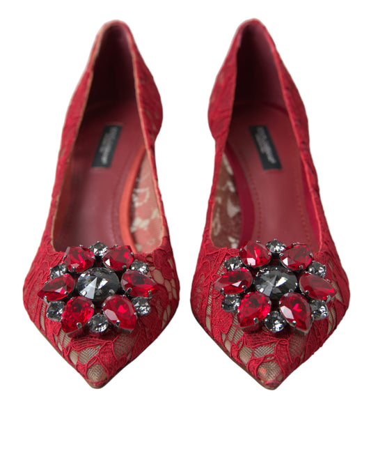 Red Taormina Lace Crystal Heels Pumps Shoes-Dolce & Gabbana-LabelTerrace.com