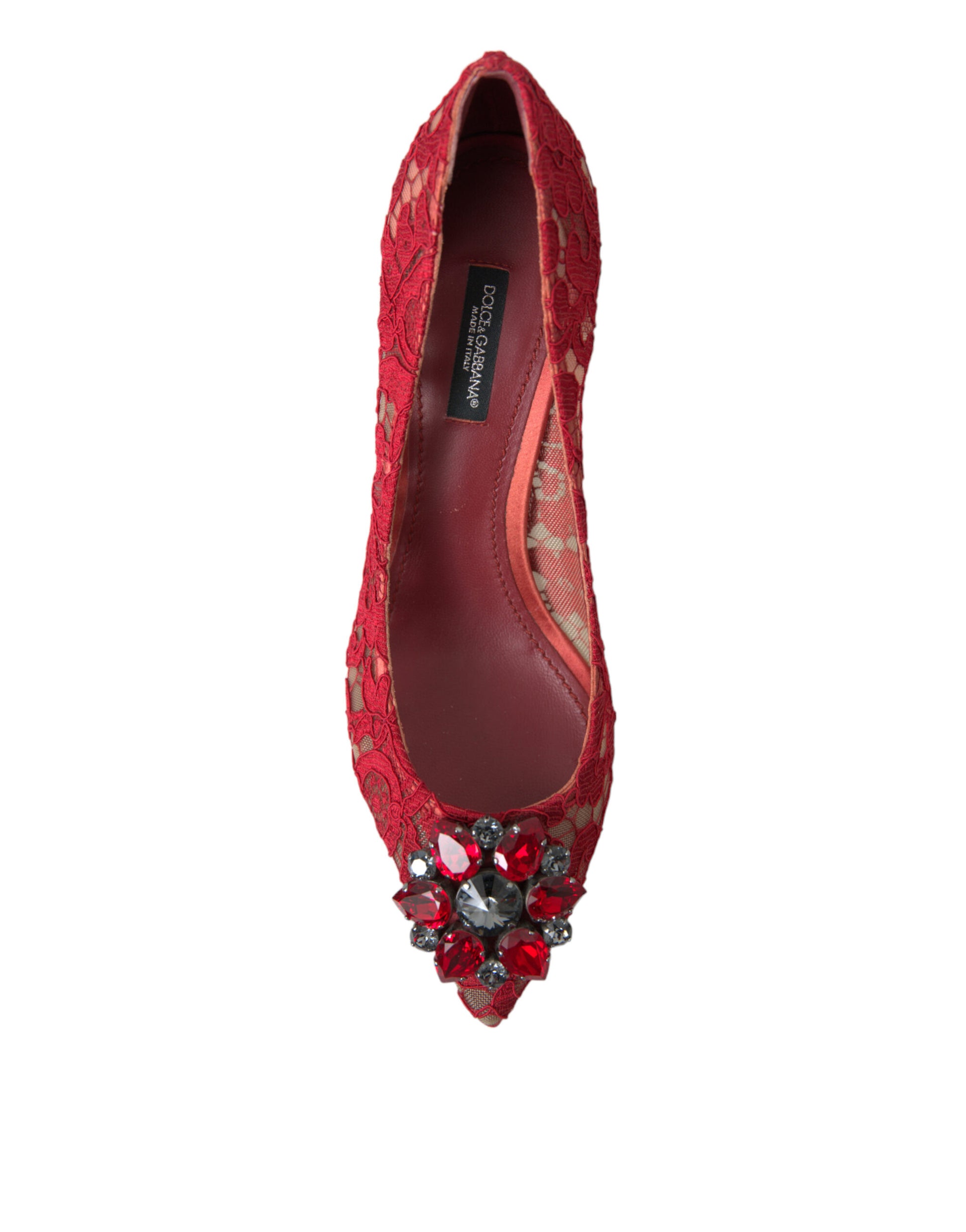 Red Taormina Lace Crystal Heels Pumps Shoes-Dolce & Gabbana-LabelTerrace.com