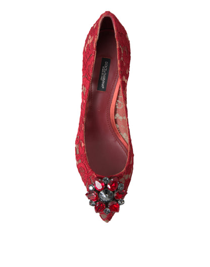 Red Taormina Lace Crystal Heels Pumps Shoes-Dolce & Gabbana-LabelTerrace.com