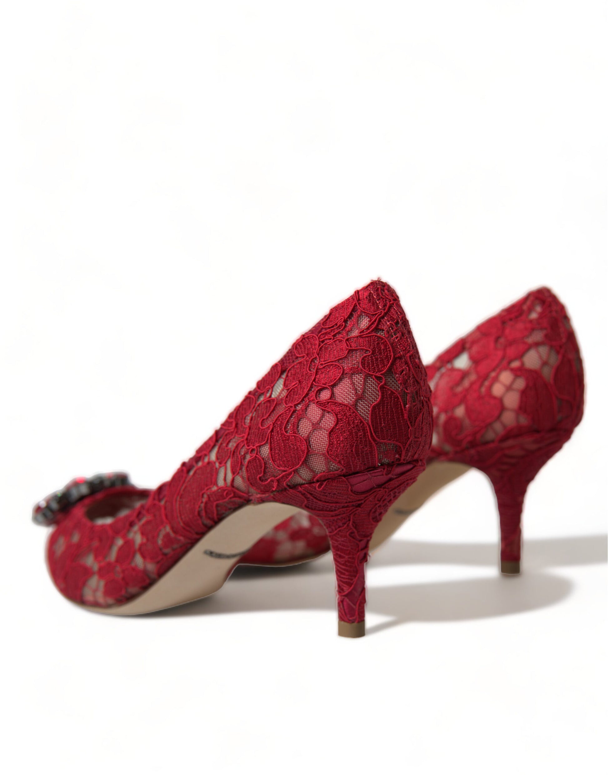 Red Taormina Lace Crystal Heels Pumps Shoes-Dolce & Gabbana-LabelTerrace.com