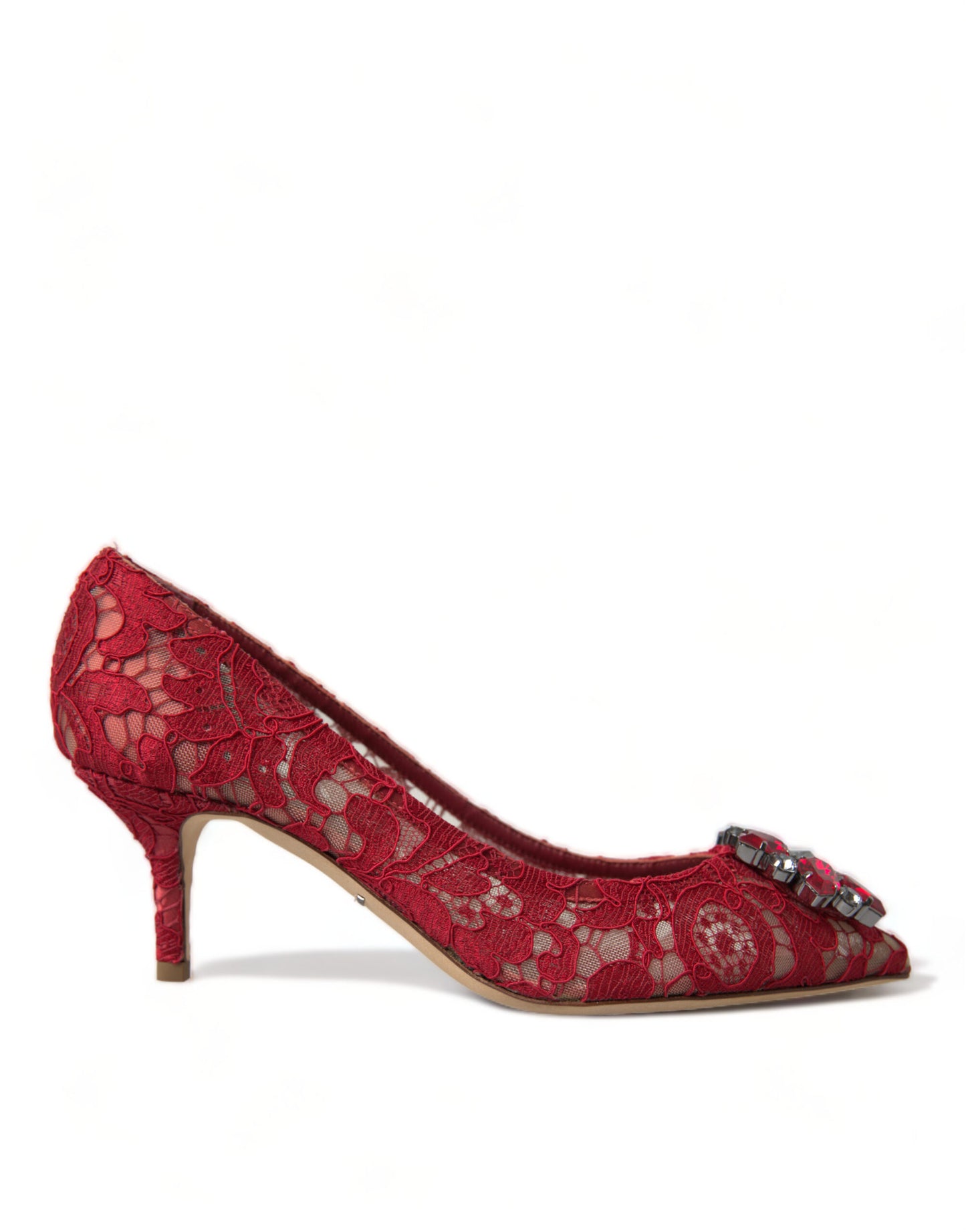Red Taormina Lace Crystal Heels Pumps Shoes-Dolce & Gabbana-LabelTerrace.com