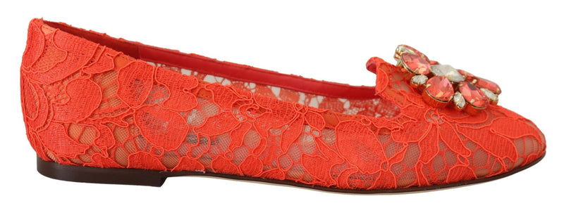 Red Taormina Lace Crystals Ballet Flats Shoes-Dolce & Gabbana-LabelTerrace.com