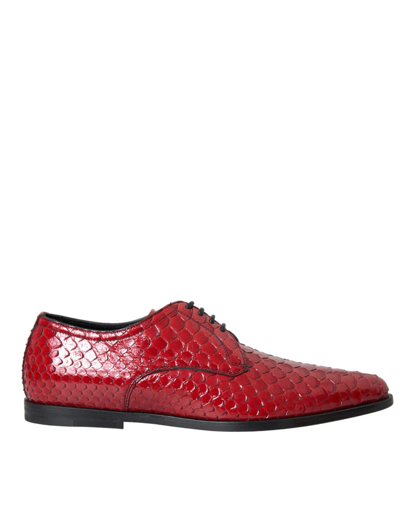 Red Textured Varnished Derby Men Formal Shoes-Dolce & Gabbana-LabelTerrace.com