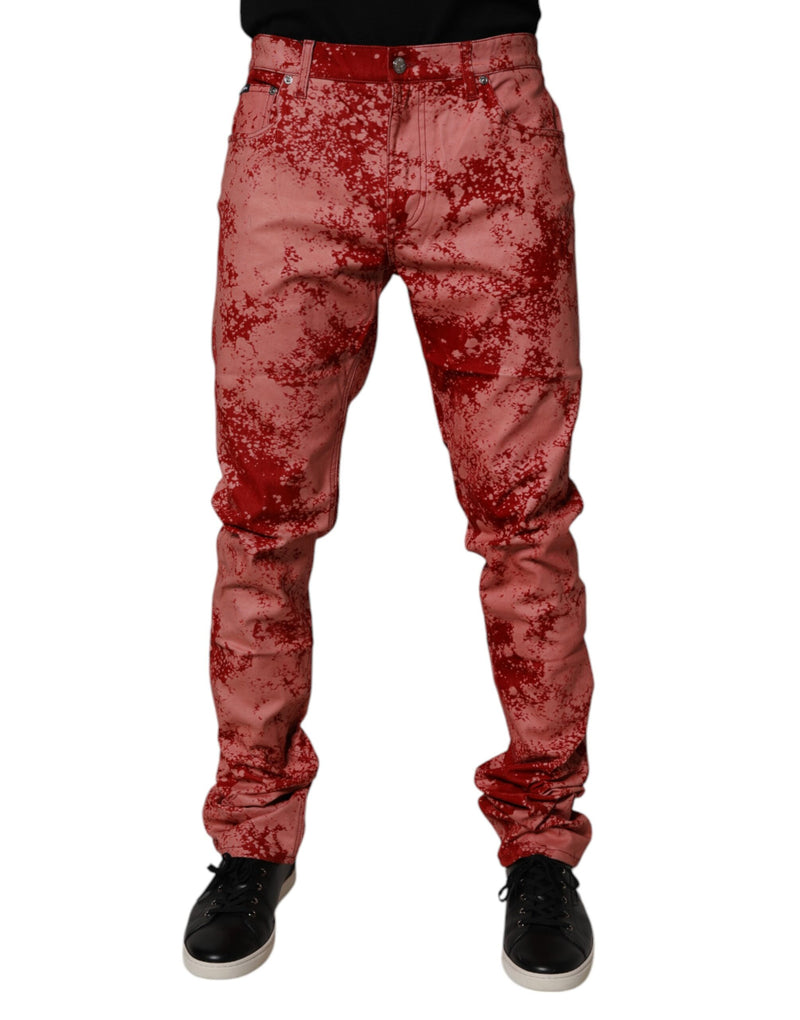 Red Tie Dye Cotton Skinny Men Denim Jeans-Dolce & Gabbana-LabelTerrace.com