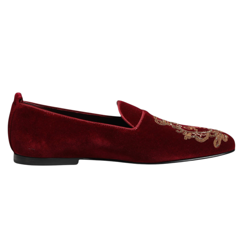 Red Velvet Gold Crown Mens Loafers Shoes-Dolce & Gabbana-LabelTerrace.com