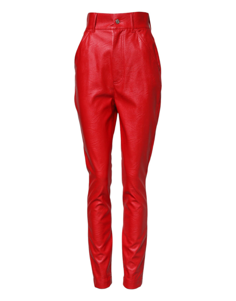 Red Viscose High Waist Tapered Trouser Pants-Dolce & Gabbana-LabelTerrace.com
