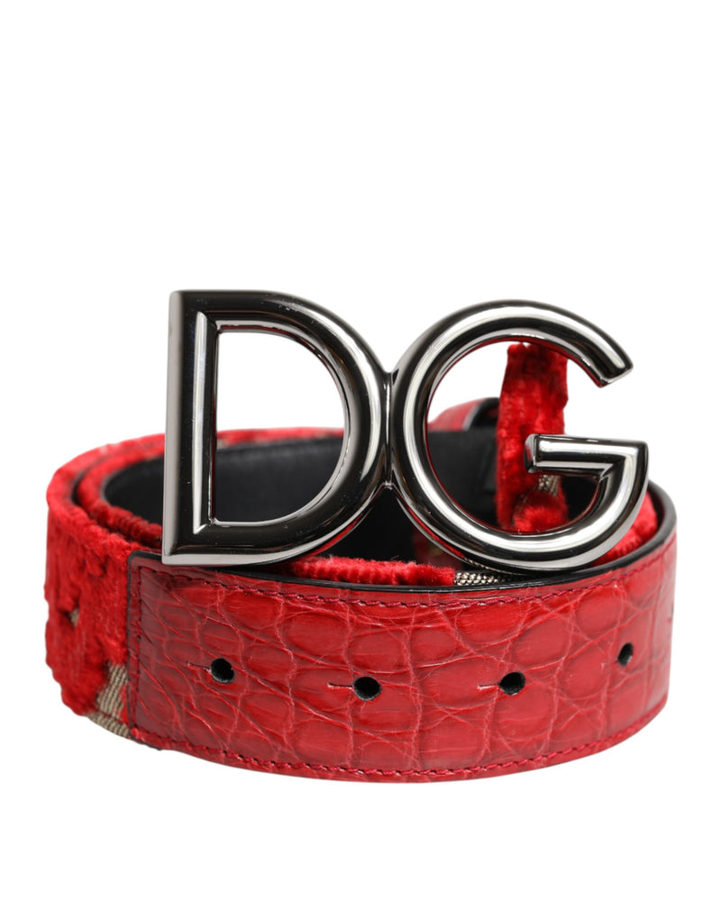 Red Viscose Silver DG Logo Metal Buckle Belt-Dolce & Gabbana-LabelTerrace.com
