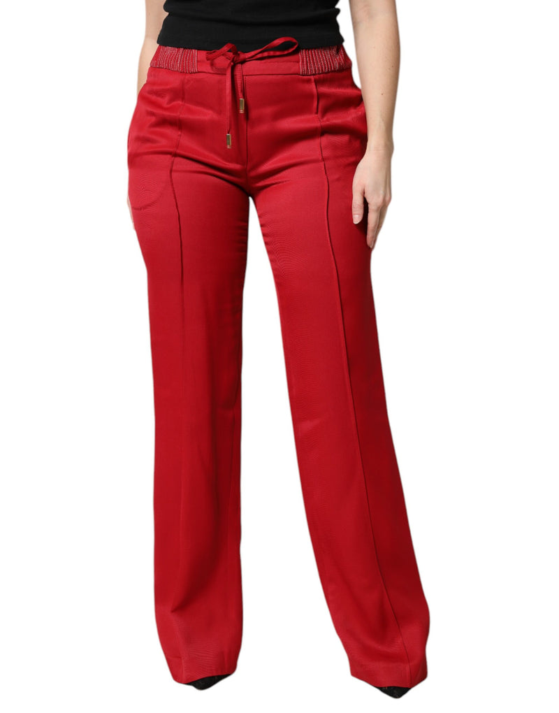 Red Viscose Straight Fit Pants-Dolce & Gabbana-LabelTerrace.com