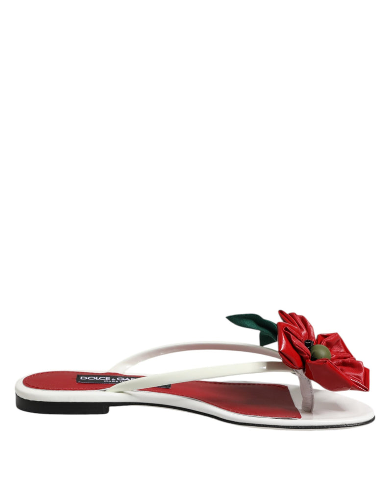 Red White KEIRA Flower Leather Sandals Shoes-Dolce & Gabbana-LabelTerrace.com