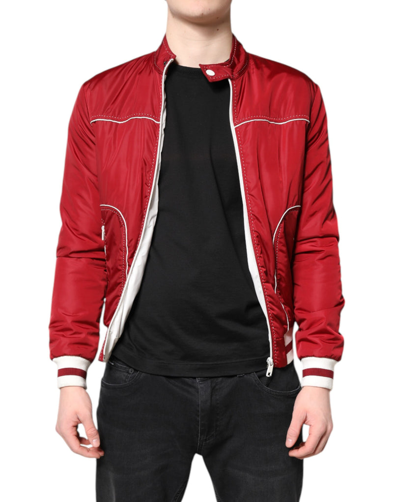 Red White Nylon Full Zip Men Bomber Jacket-Dolce & Gabbana-LabelTerrace.com