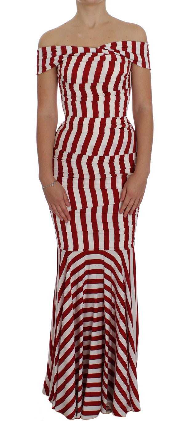 Red White Silk Stretch Dress-Dolce & Gabbana-LabelTerrace.com
