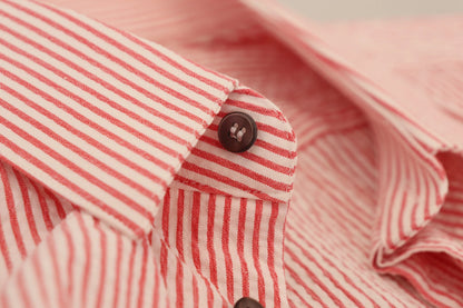 Red White Striped Cotton Short Sleeve Shirt