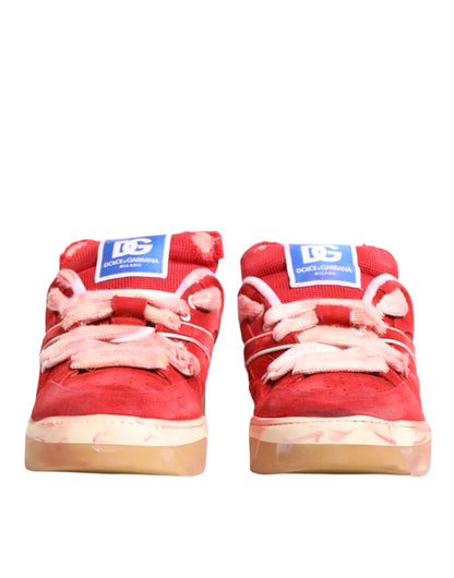 Red White Suede DG Logo Low Top Sneakers Shoes