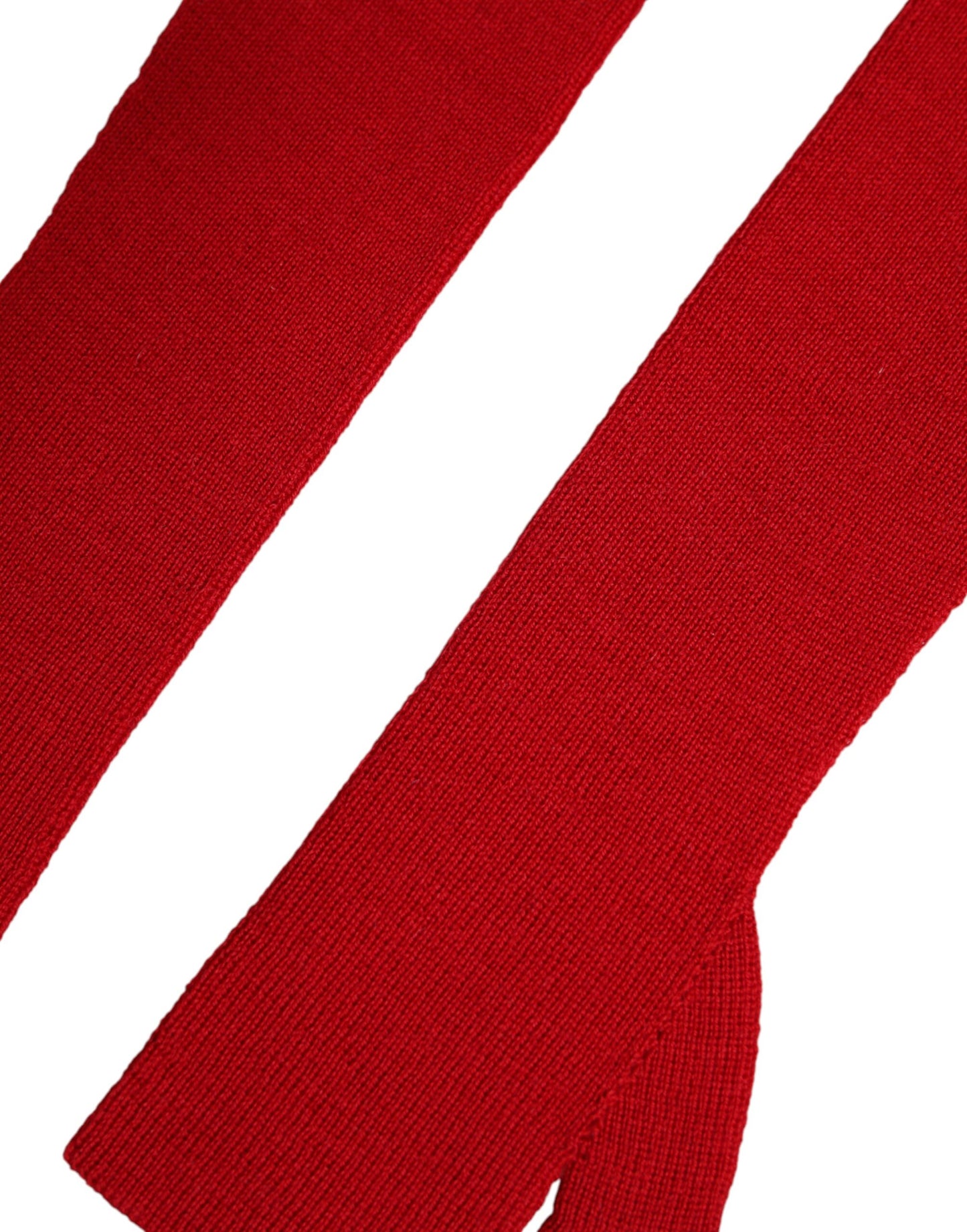 Red Wool Knitted Fingerless Elbow One Length Gloves