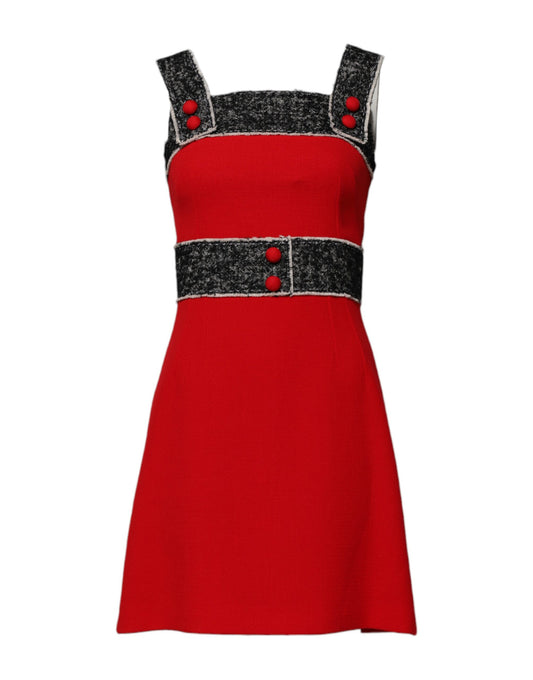 Red Wool Sleeveless A-line Flared Mini Dress-Dolce & Gabbana-LabelTerrace.com
