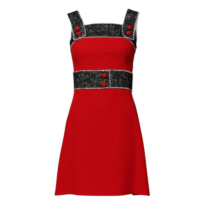 Red Wool Sleeveless A-line Flared Mini Dress-Dolce & Gabbana-LabelTerrace.com
