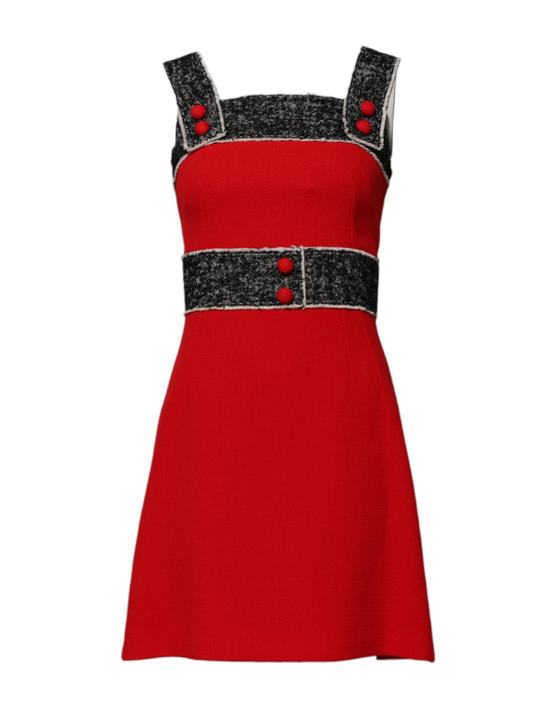 Red Wool Sleeveless A-line Flared Mini Dress-Dolce & Gabbana-LabelTerrace.com